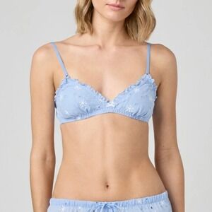 Florence by Mills Blue Eyelet Floral Embroidered Ruffle Bralette XXL New